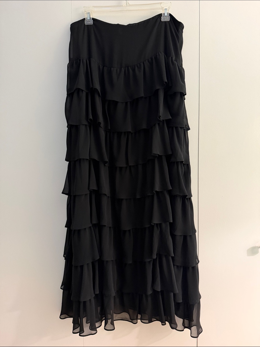 Talbots Black Layered Ruffle Maxi Skirt with Cascading Tiers